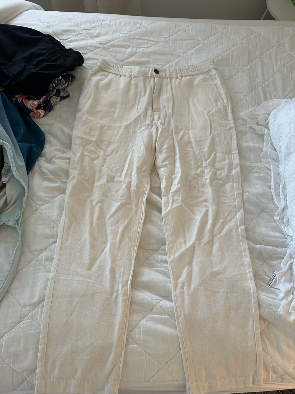 Banana Republic Cream Linen-Blend Drawstring Chinos
